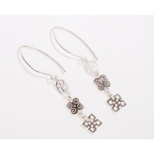 Sterling Silver hoop dangling Adinkra earrings; Meaning of Adinkra